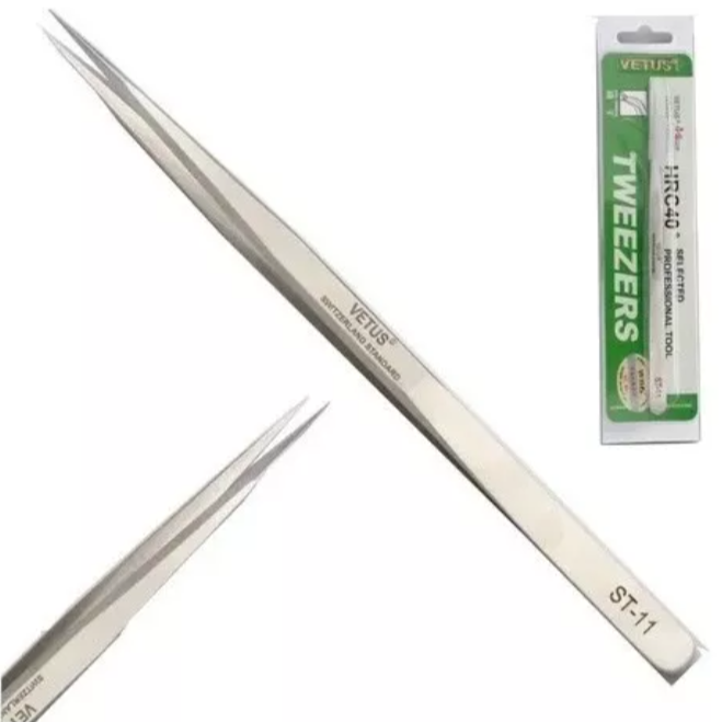 PINZAS PARA PESTAÑAS POSTIZAS ACERO, MARCA/BRAND: VETUS, MODELO/MODEL: ST-11 PLATA 