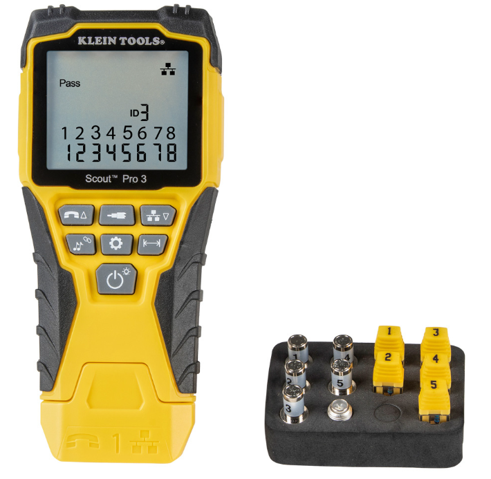 Probador de Cables, RJ-11/RJ-12/RJ-45/Coaxial Conector F, Amarillo, Modelo/Model: VDV501-851, Marca/Brand: Klein Tools