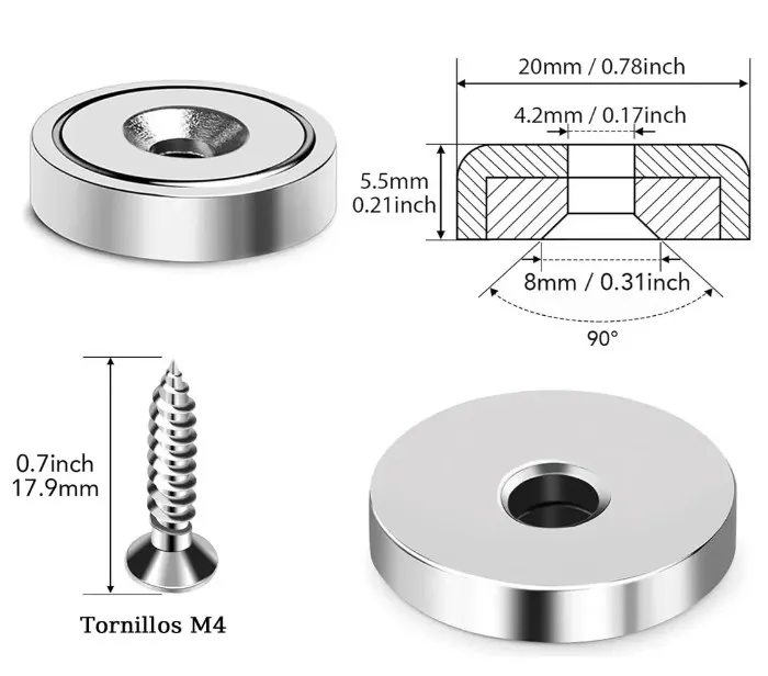 Imanes Neodimio Con Agujeros, 20 x 6 mm (20pcs)