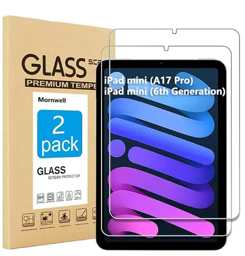  Protector de Pantalla para iPad mini MORNWELL 2Pzas 7/iPad mini 6(8.3 Pulgadas,A17 Pro,2024/2021 Modelo,7.ª/6.ª Generación),Mica de Cristal Vidrio Templado,9H Alta Dureza