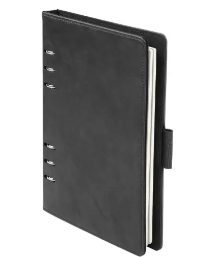  Cuaderno profesional- Oxford 90004  de 6 anillas, 7 x 9 pulgadas, cuaderno recargable, papel marfil, 100 hojas, cubierta de piel sintética negra.