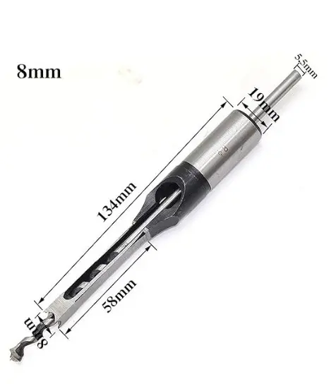 Brocas helicoidales HSS, juego de herramientas de perforación para carpintería, juego de taladro de cincel de mortajar de barrena cuadrada, sierra extendida de agujero cuadrado de 6,0mm ~ 16mm,8 mm