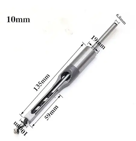 Brocas helicoidales HSS, juego de herramientas de perforación para carpintería, juego de taladro de cincel de mortajar de barrena cuadrada, sierra extendida de agujero cuadrado de 6,0mm ~ 16mm,10 mm