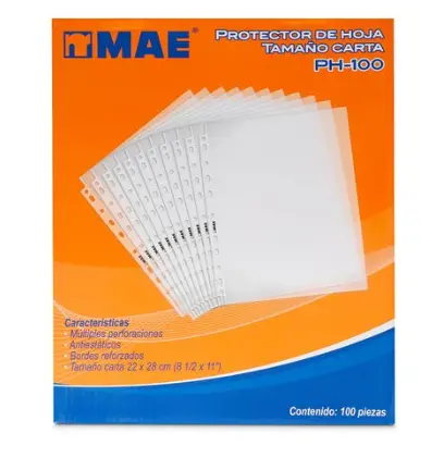 Protectores de Hojas Carta MAE Transparente 100 piezas-