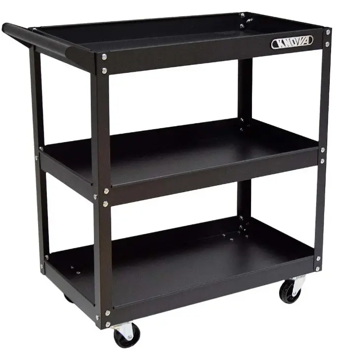 Gabinete móvil utilitario KNOVA, KN 9994, 3 charolas, color negro, fabricado en acero, tamaño de 66 × 36 ×74 cm con ruedas
