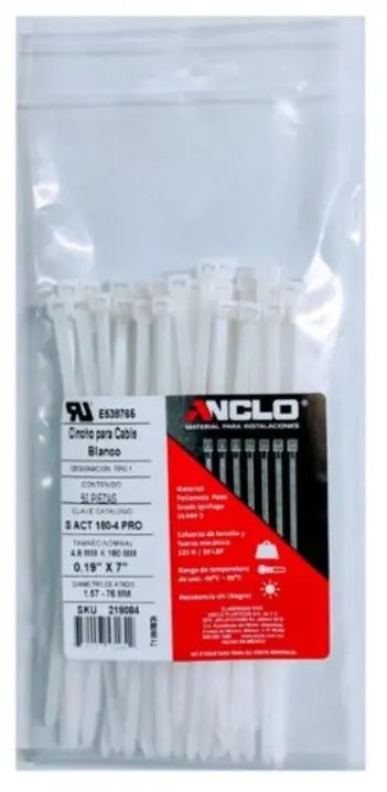 CINCHO ANCLO, S act 180-4 pro, 218084, PARA CABLES DE 4.8 X 180 MM BLANCO, 50 pz