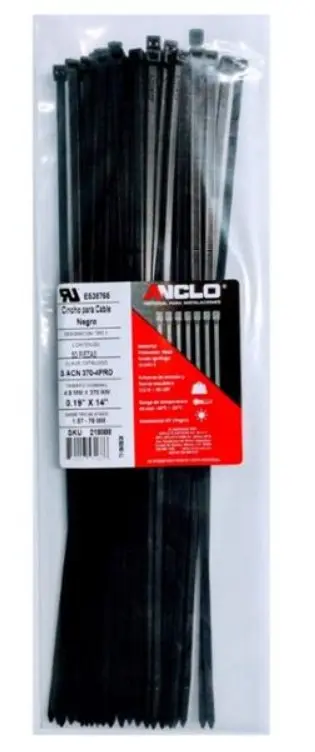 CINCHO ANCLO, S acn 370-4 pro, 218088, PARA CABLES DE 4.8 X 370 MM NEGRO, 50 PZ