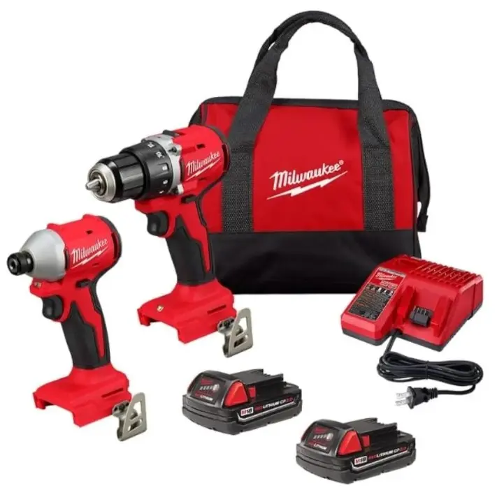 Kit combinado de 2 herramientas, Milwaukee, 3692-22CT, M18, compacto sin escobillas: taladro/desarmador de impacto