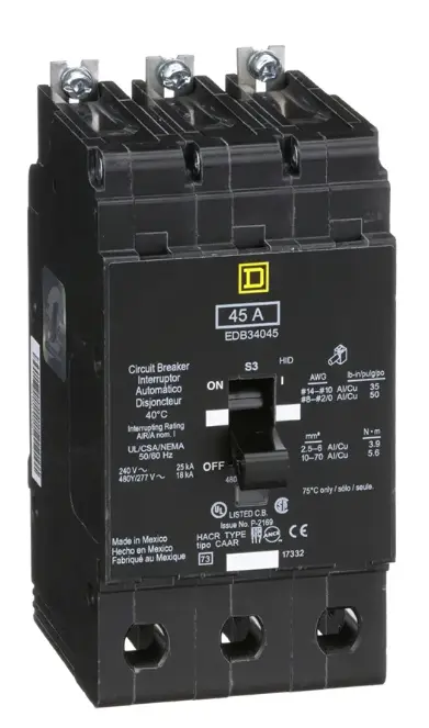 INTERRUPTOR TERMOMAGNETICO PARA TABLERO NF 3 POLOS 45 A 480  ATORNILLABLE.