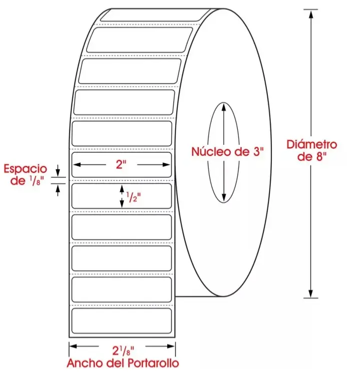 Etiqueta industrial de transferencia térmica, medida: 2 x 1⁄2"(48 x 13 mm), requiere cintas, núcleo 3"