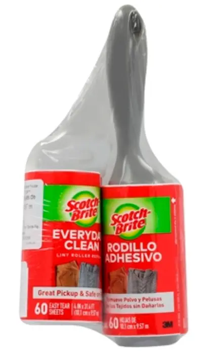 Rodillo quitapelusas, Scotch Brite, 162270, adhesivo de 60 hojas + repuesto