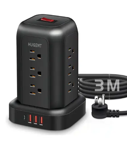 [060220260416] Hugent Extensión T12 16 Salidas 3M 12 Tomas 4 USB Protección Sobrecargas.