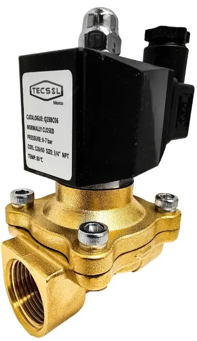 VÁLVULA SOLENOIDE BRONCE, TECSOL, Q2BBC06, 3/4", NC, 120/60