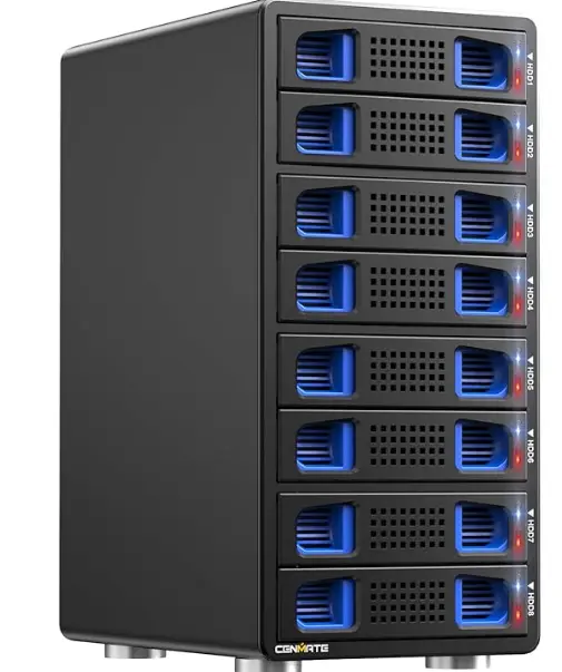 Caja de disco duro SATA de 8 bahías con ventilador de refrigeración para HDD/SSD de 2.5/3.5 pulgadas con cable USB A/C 3.0, carcasa de disco duro de 3.5 soporta capacidad de 160 TB, carcasa.