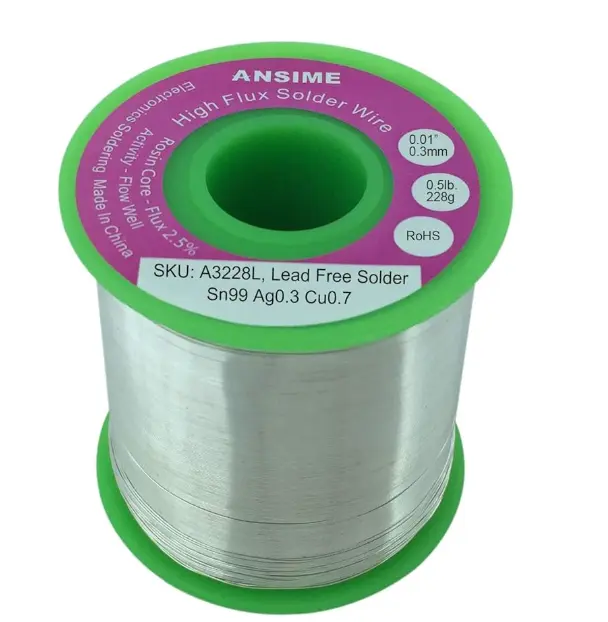 Soldadura ANSIME Fina Alambre De Soldadura Sin Plomo Delgado 0.3Mm 0.01Inch 0.5Lb Núcleo De Colofonia Alambre De Soldadura De Flujo Aleación De Alambre De Soldadura Eléctrica Fina Cable De S