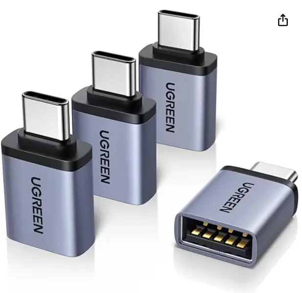 Adaptador UGREEN USB C Macho a USB 3.0 Hembra (4 Unidades), Adaptador OTG C Compatible con MacBook Pro, iPad, Edge, iPhone 17 Pro MAX y Más Dispositivos Tipo C, Thunderbolt 3 4, Gris.