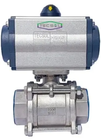 ENSAMBLE VÁLVULA DE ESFERA, TECSOL, VBAC 3/4", con actuador neumatico simple o doble efecto