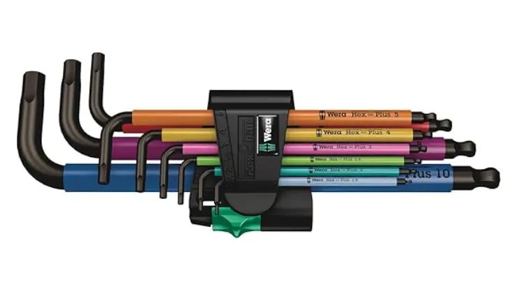 Juego de llaves Wera en L, métrico,. Láser negro, multicolor, 9 piezas