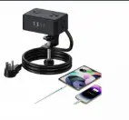 regleta con pinza de escritorio y carga rápida USB en color negro ctz 