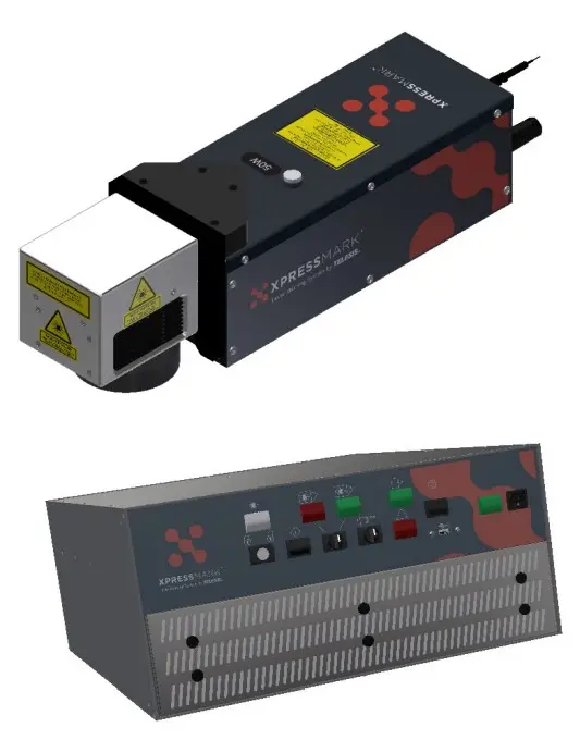 Laser marking system, XpressMark 30W, PC Embebida, Lente, Software, Poste, Cabina