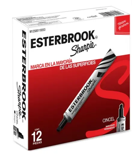 Marcador Permanente, Punta de Cincel, Negro, 12 Piezas, Sharpie