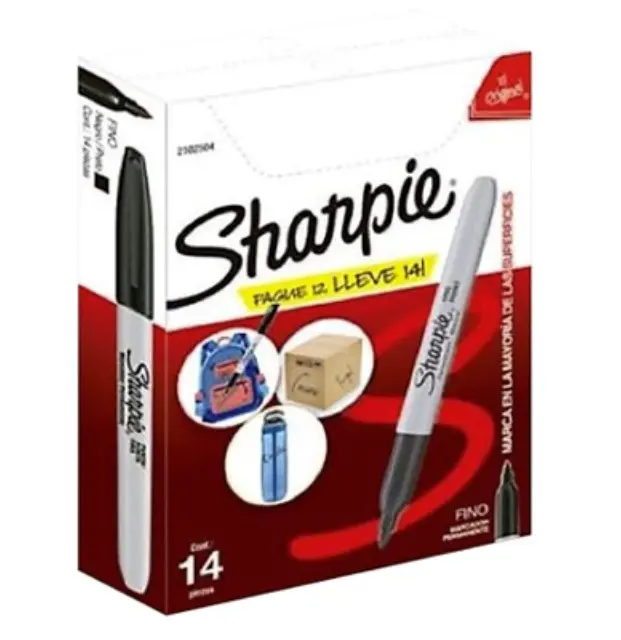 Sharpie Marcador Permanente, Punto Fino, Negro, 12 Piezas