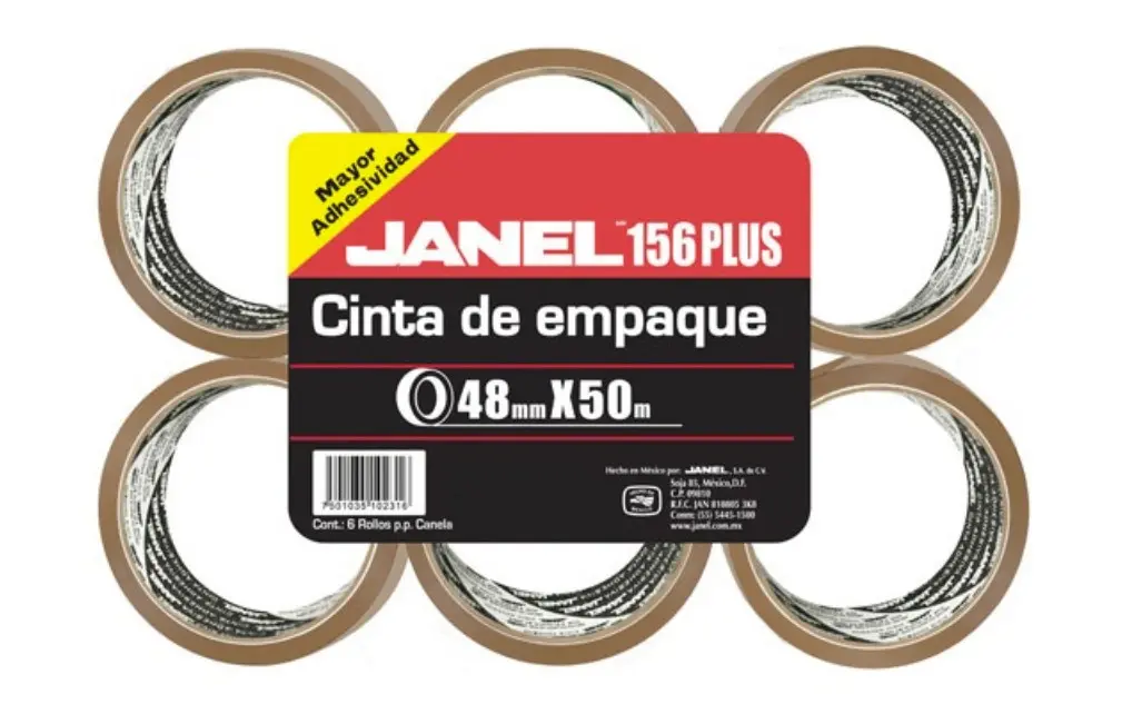 Cinta de Empaque , 6 Rollos de 48mmx50m, Canela, Janel 