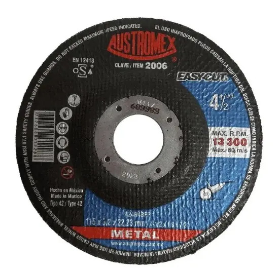 Disco de corte para Pulidora DE 4 1/2", rpm 13300, Austromex, 2006