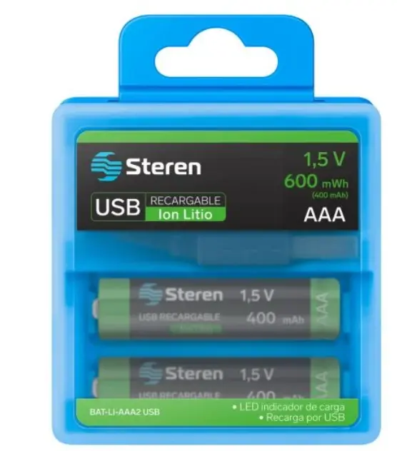 batería recargable Steren BAT-LI-AAA2, usb li-Ion tipo AAA de 600 mwh