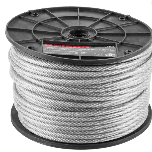 [44217] cable rigido 3/16" (4.7625 mm) acero 7x7 recubierto PVC, 75M 