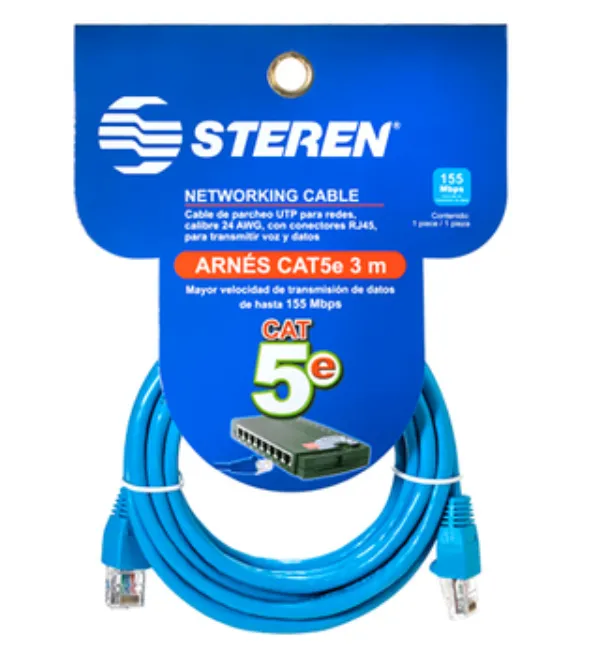 cable de parcheo UTP para redes Steren 3585100v calibre 24awg con conectores RJ45