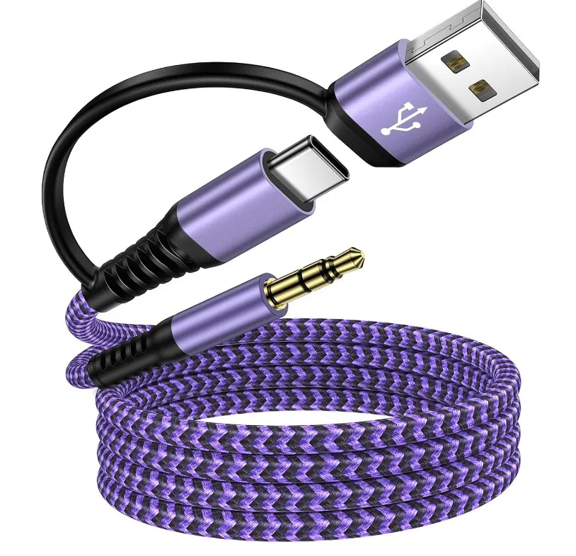 Cable auxiliar de audio USB a 0.138 pulgadas para auriculares, altavoz, PC, PS5, computadoras de escritorio, 2 en 1, 6 pies tipo C a 0.138 in, adaptador de auriculares TRS estéreo trenzado, B0GF868ZD3