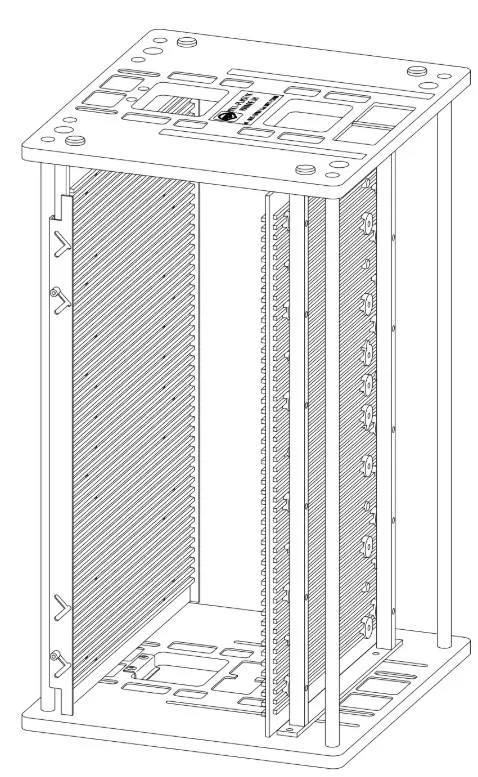 PCB turn magazine (or PCB rack), 320x 355x 565 mm, 49 slots, adjustable from 60 to 256 mm,  Base plates and side plates Material: conductive polystyrene (ESD) Max. thermal resistance: 55°C, 380090.1