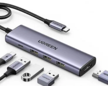 hub usb-c ugreen 3x usb 3.0, 1x usb -c pd,1x HDMI, 5 gbit/s en color gris