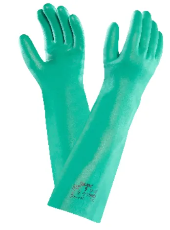 Guante de Nitrilo Verde, Ansell Solvex, 37-185, 18 mil (0.46 mm) Talla CH