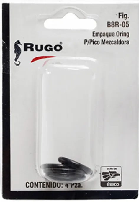 Empaque O-Ring para Pico de Mezcladora Rugo, Modelo Fig. B8R-05, Blíster con 4 Piezas