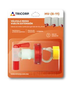 Válvula de media vuelta para garrafas, Tricorp,  (Half-Turn Jug Valve), TRICORP, MV-8 / MV-9 / MV-10 / MV-11, para garrafas de 20 y 50 litros,