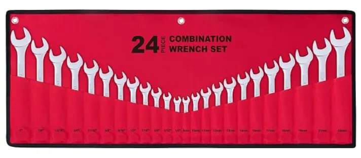 Juego de llaves combinadas multiusos, EFFICERE, Master de 24 piezas con bolsa enrollable, SAE de 1/4 a 1 pulgada, métrico de 8 mm a 24 mm