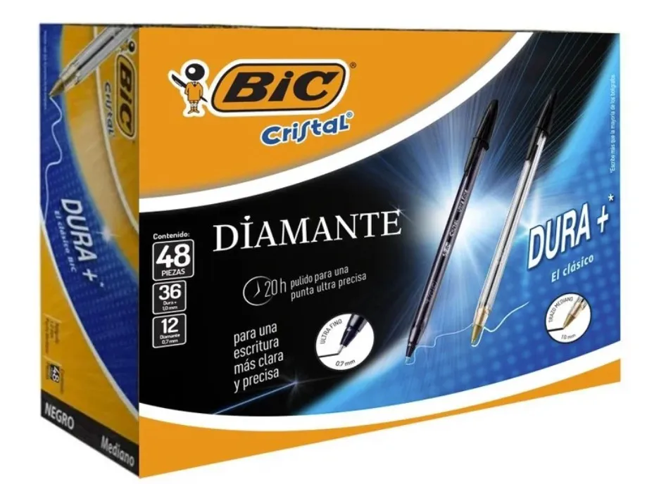 Boligrafo BIC Negro Cristal Diamante, Caja 12 pzas