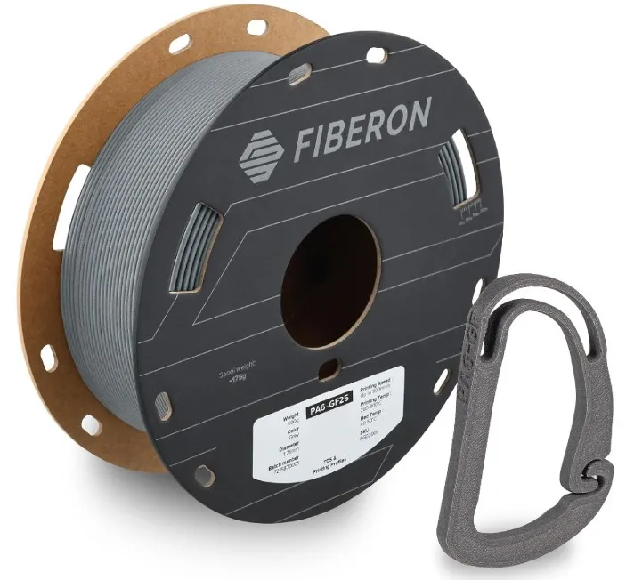 Filamento de fibra de vidrio de nailon de 1.75mm,  Polymaker Fiberon PA6-GF, Gris 0.5 kg, Rollo