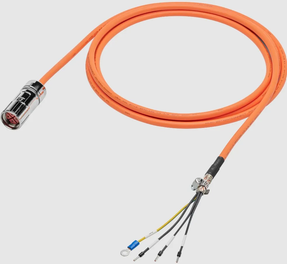 Cable de potencia confeccionado 4 × 1,5, 6FX3002-5CL02-1AF0, SIEMENS, para motor S-1FL6 HI 400 V con V70/V90 tamaños AA y MOTION-CONNECT 300 Sin UL para conector del lado del motor Dmáx=8,1 mm Longitud (m)=5 m Versión con conector recto lado motor