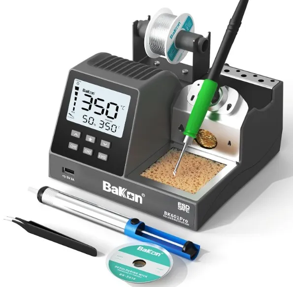 Kit de estación de soldador de precisión, Bakon, BK601Pro, 120W , con 3 canales de memoria, 1 punta de soldador C210, control de temperatura (302 °F a 896 °F), modo de suspensión, apagado automático