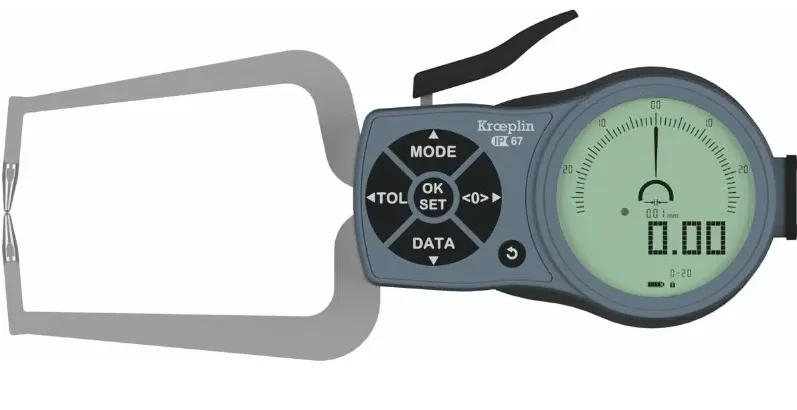 Palpador Rápido Exterior Digital Kroeplin K220, con Palpador 0-20 mm Res. 0.01 mm incl. (Certificado)