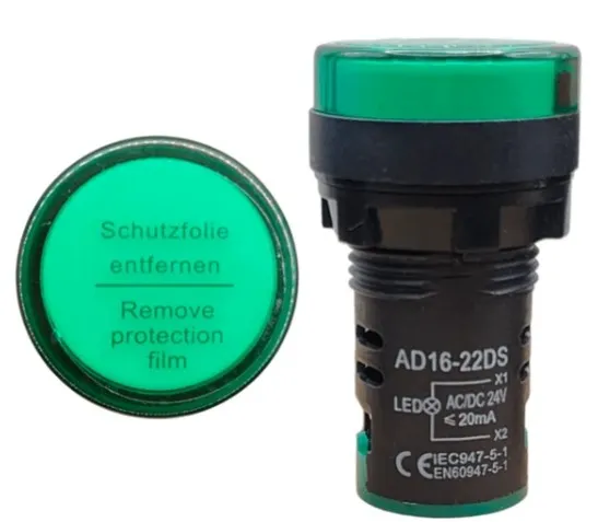 Lampara Indicadora, AD16-22DSG, Tecneu, Luz Led Piloto 22mm 24V (Green)