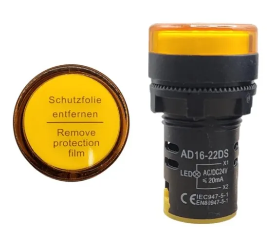 Lampara Indicadora, AD16-22DSY, Tecneu, Luz Led Piloto 22mm 24V (Yellow)