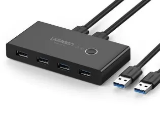 CONMUTADOR USB, UGREEN, 30768, PARA COMPARTIR 4 PUERTOS USB 3.0 A 2 PC CAMBIO MEDIANTE BOTON INCLUYE DOS CABLES USB DE 1.5 M ABS PERMITE QUE 2 USUARIOS COMPARTAN 4 DISPOSITIVOS PERIFERICOS USB3.0, COMO UNA IMPRESORA, UN ESCANER, ETC.
