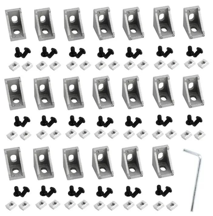 Juego de 20 Conectores de perfil de Aluminio, incluye 20 soportes de esquina de 90 Grados, 40 tuercas M5 T Y Tornillo Hexagonal M5 para ranura de 6 Mm 20s accesorios de riel de aluminio, Artilife