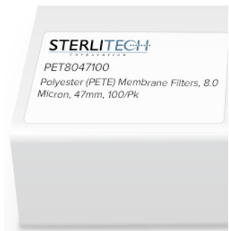 [092823025013] Polyester (PETE) Membrane Filters, 8.0 Micron, 47mm, 100/Pk, Modelo/Model: PET8047100, Marca/Brand: Sterlitech