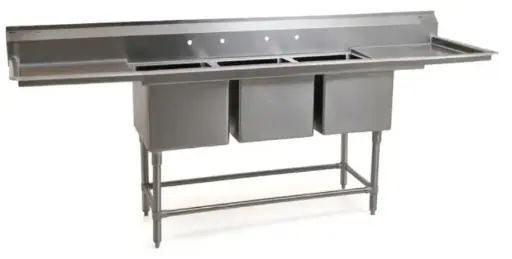 [15-050-331] Stainless Steel Scullery Sinks with Drainboards, 126", 3 compartments, Fisherbrand
