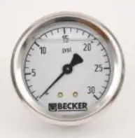 [ADG00001000] Becker Liquid filled 0-30” Hg Vacuum Gauge with 21⁄2” face, 1⁄4” center back mount.